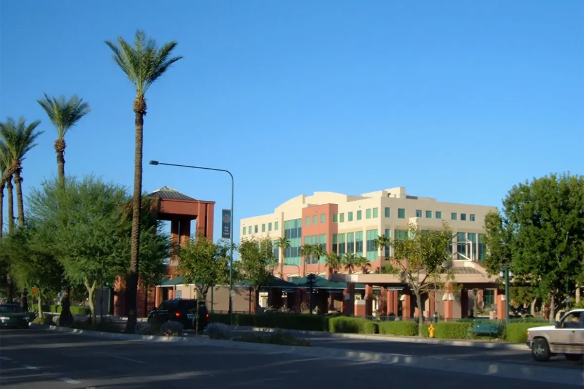 Public plaza and streetscape in Downtown Chandler