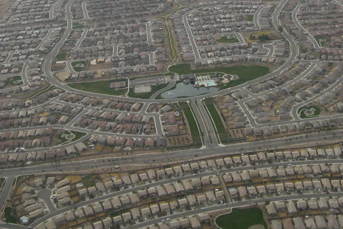 Aerial view of Maricopa neighborhoods and public road network